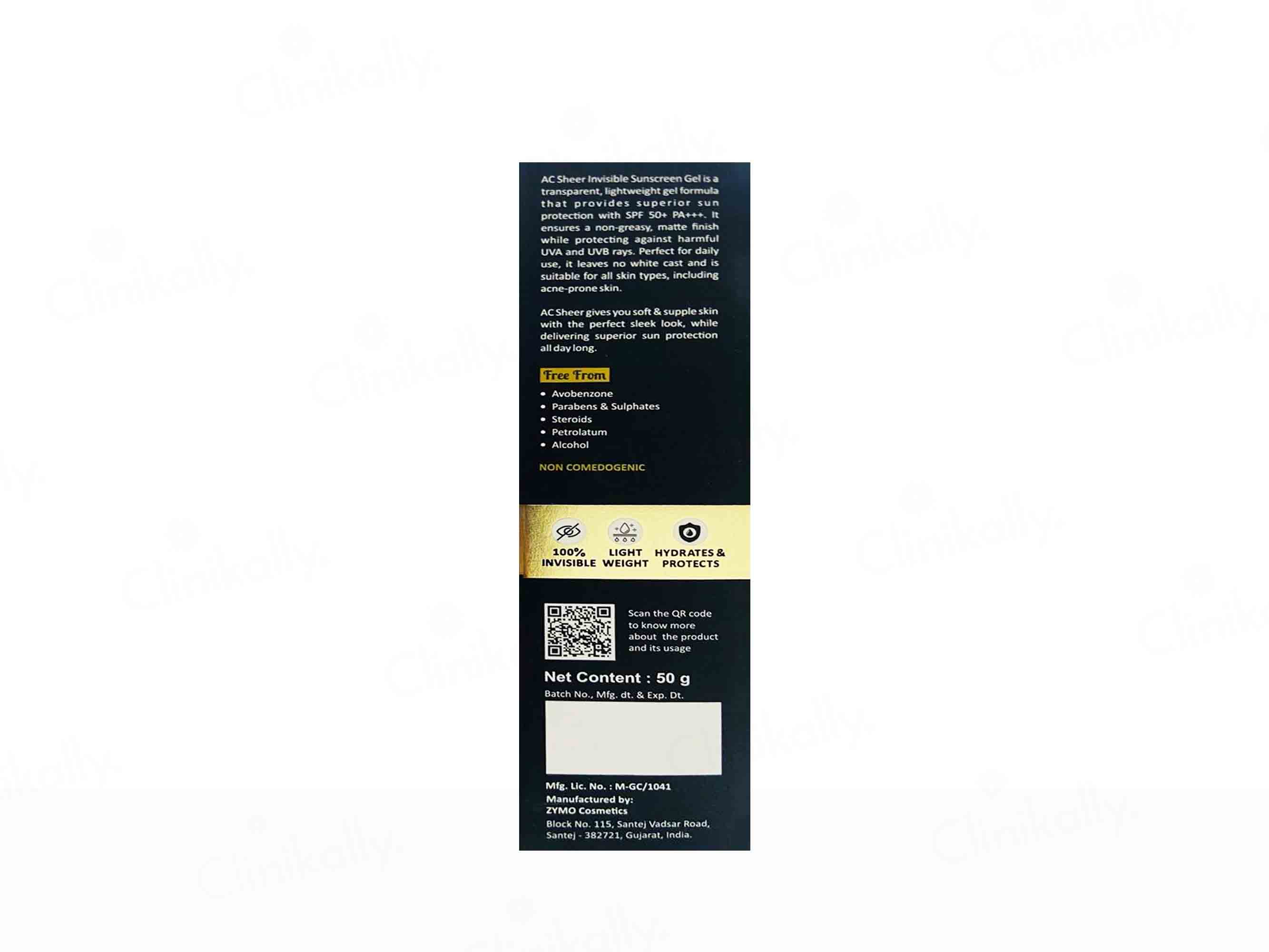 Acsheer Invisible Sunscreen Gel SPF 50+ PA+++ 50gm - Image 2