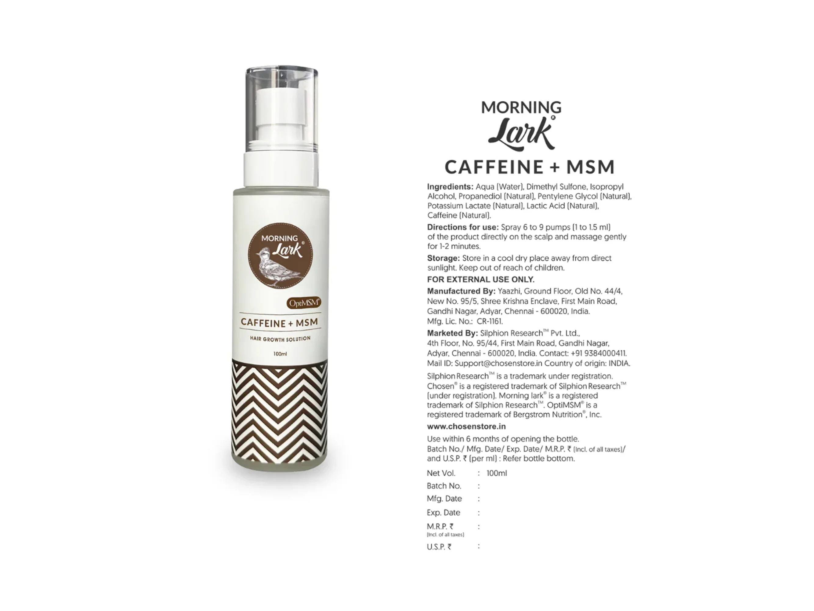 Chosen Morning Lark Caffeine + MSM Hair Growth Solution 100ml - Image 3