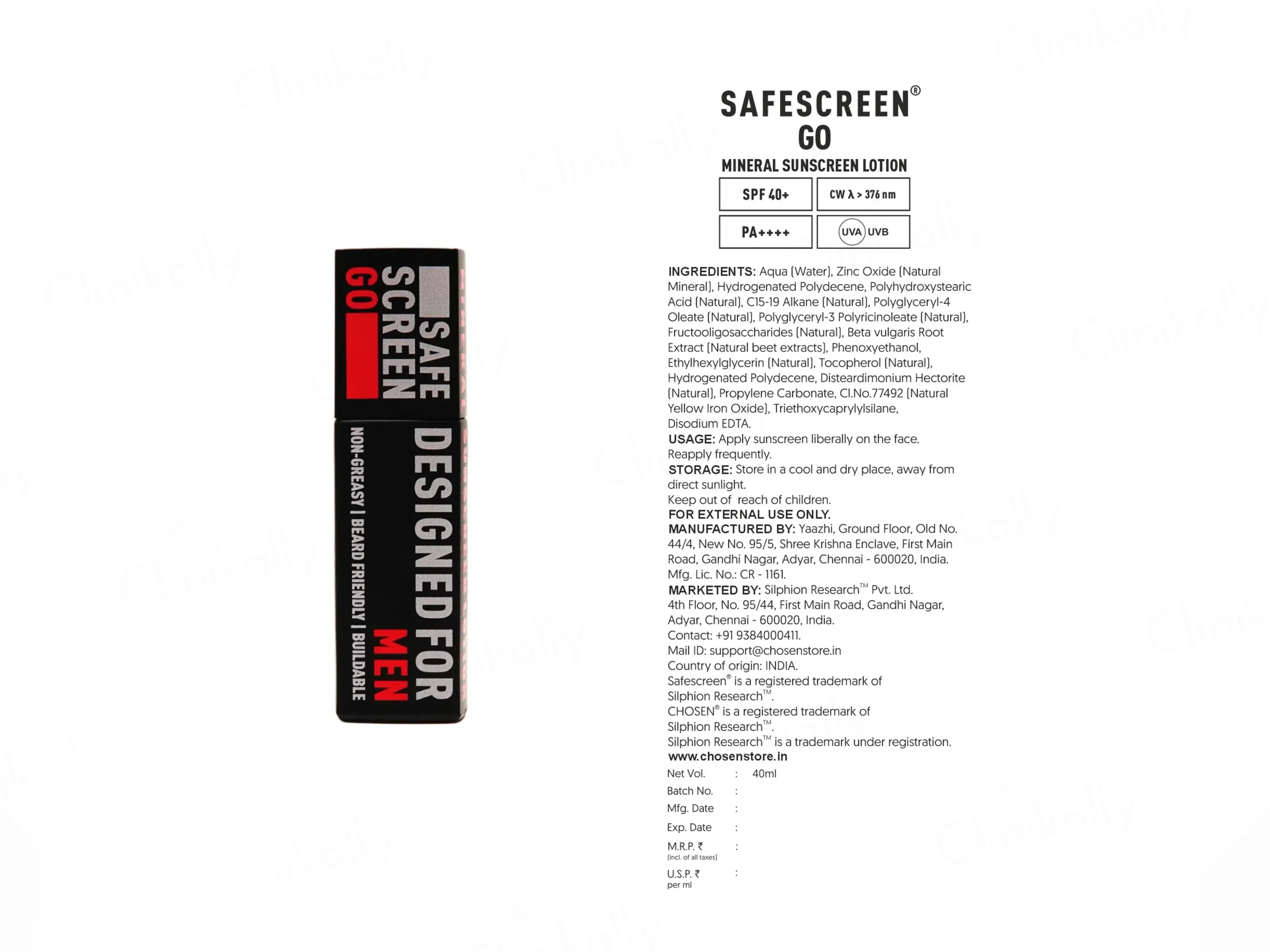 Chosen Safescreen Go Mineral Sunscreen Lotion SPF 40+ PA++++ 40ml - Image 6