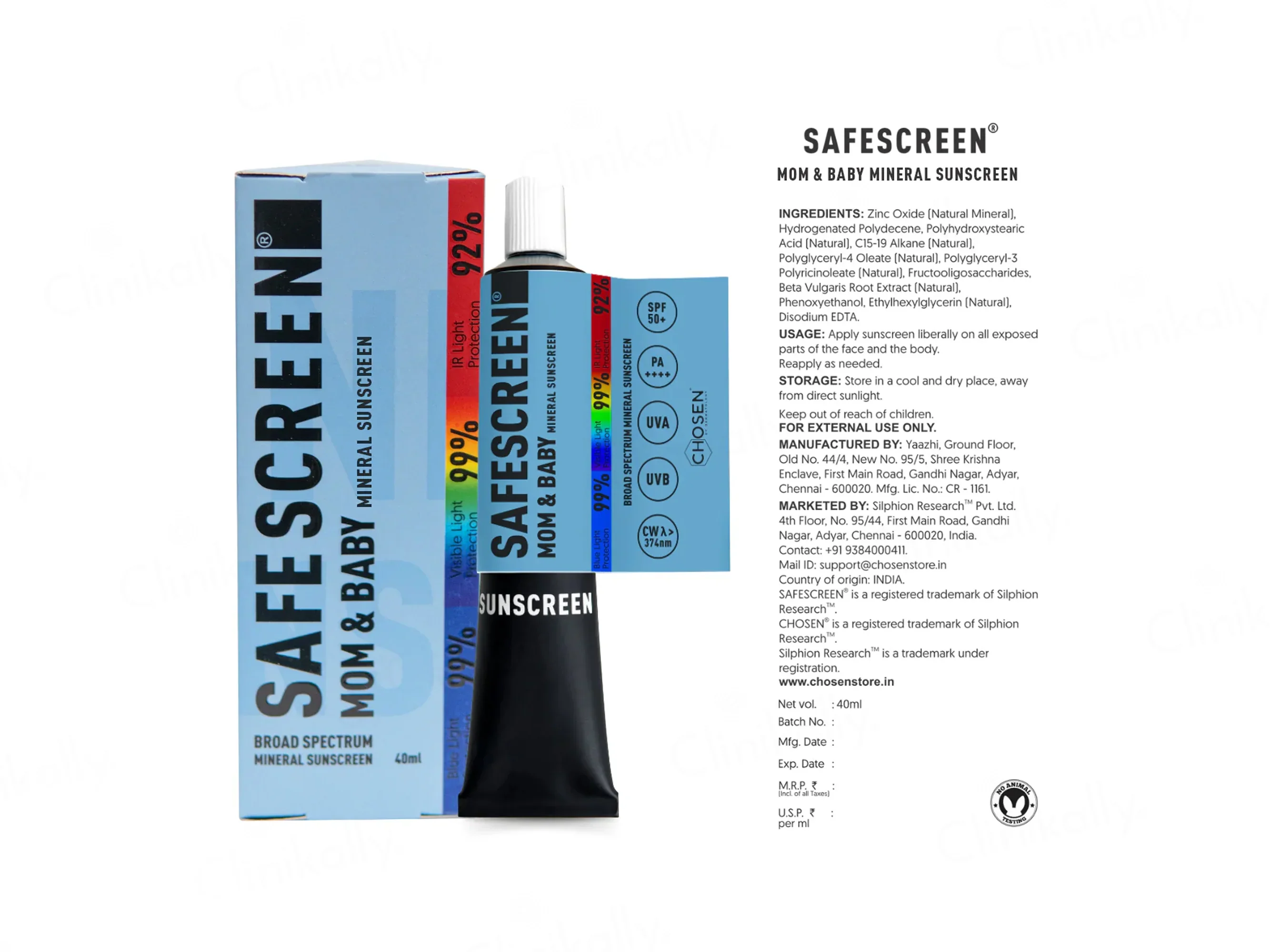 Chosen Safescreen Mom & Baby Mineral Sunscreen SPF 50+ PA++++ 40ml - Image 5