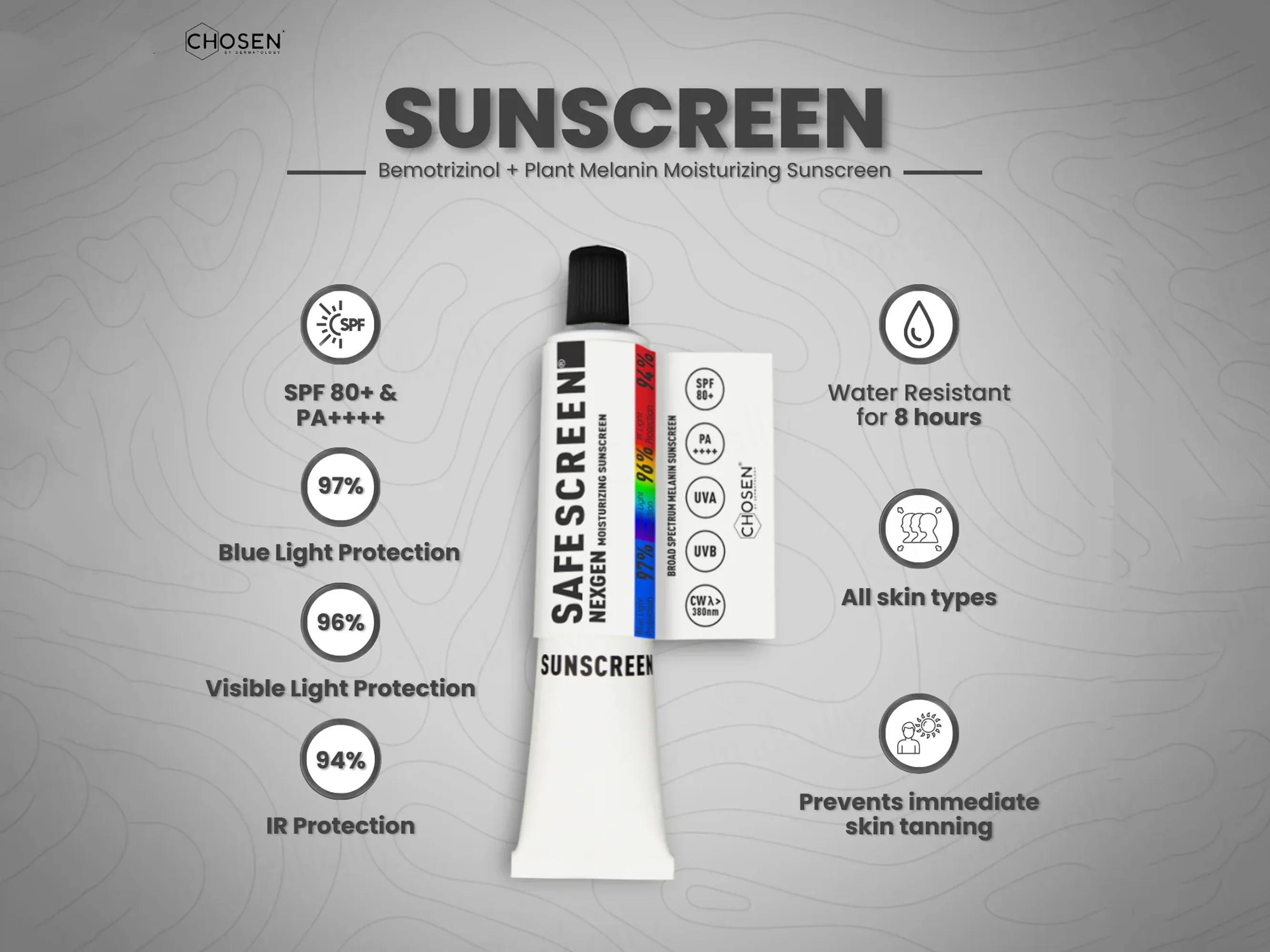 Chosen Safescreen Nexgen Moisturizing Melanin Sunscreen SPF 80+ PA++++ 40ml - Image 5