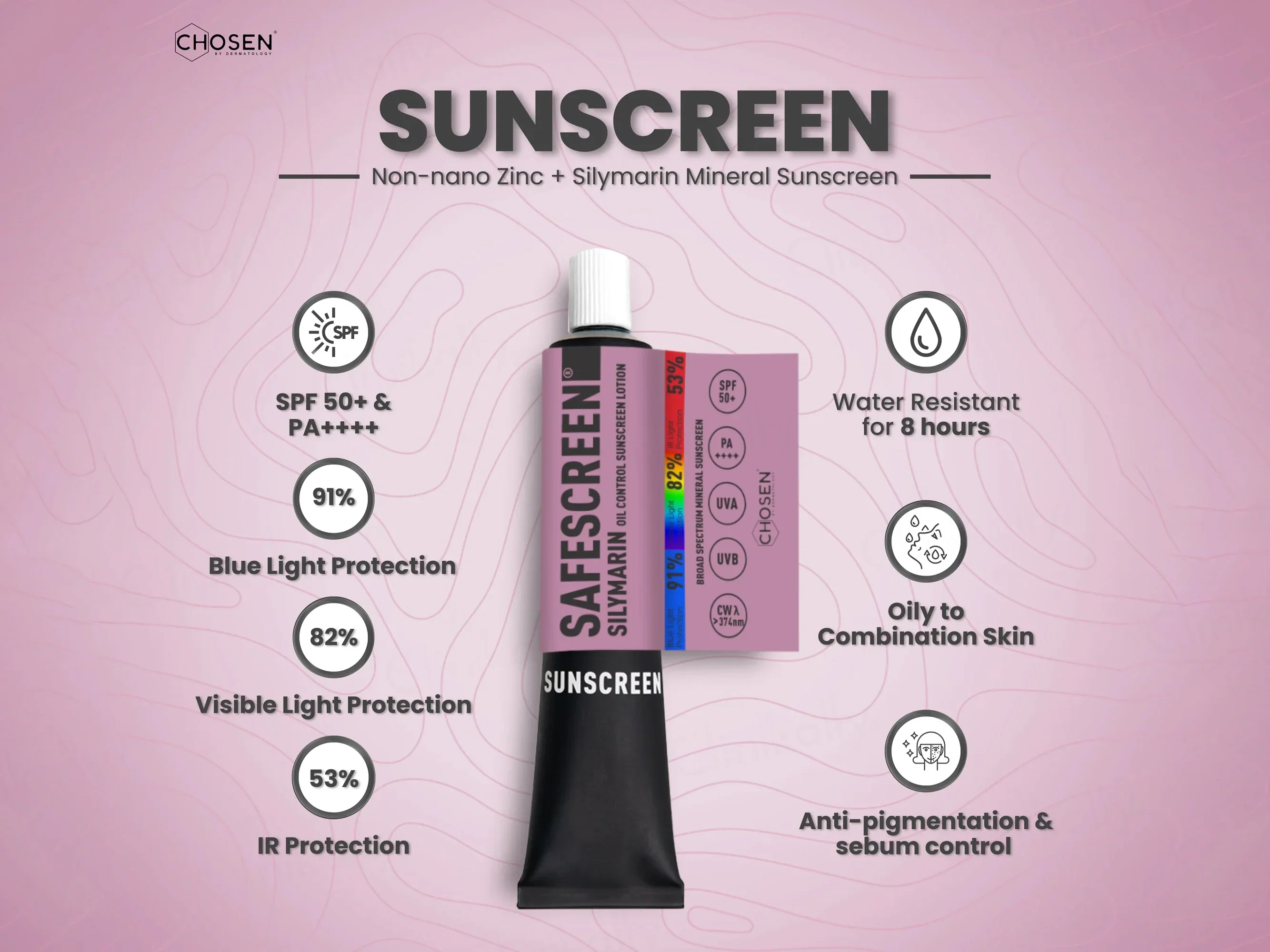 Chosen Safescreen Silymarin Oil Control Mineral Sunscreen Lotion SPF 50+ PA++++ 40ml - Image 5