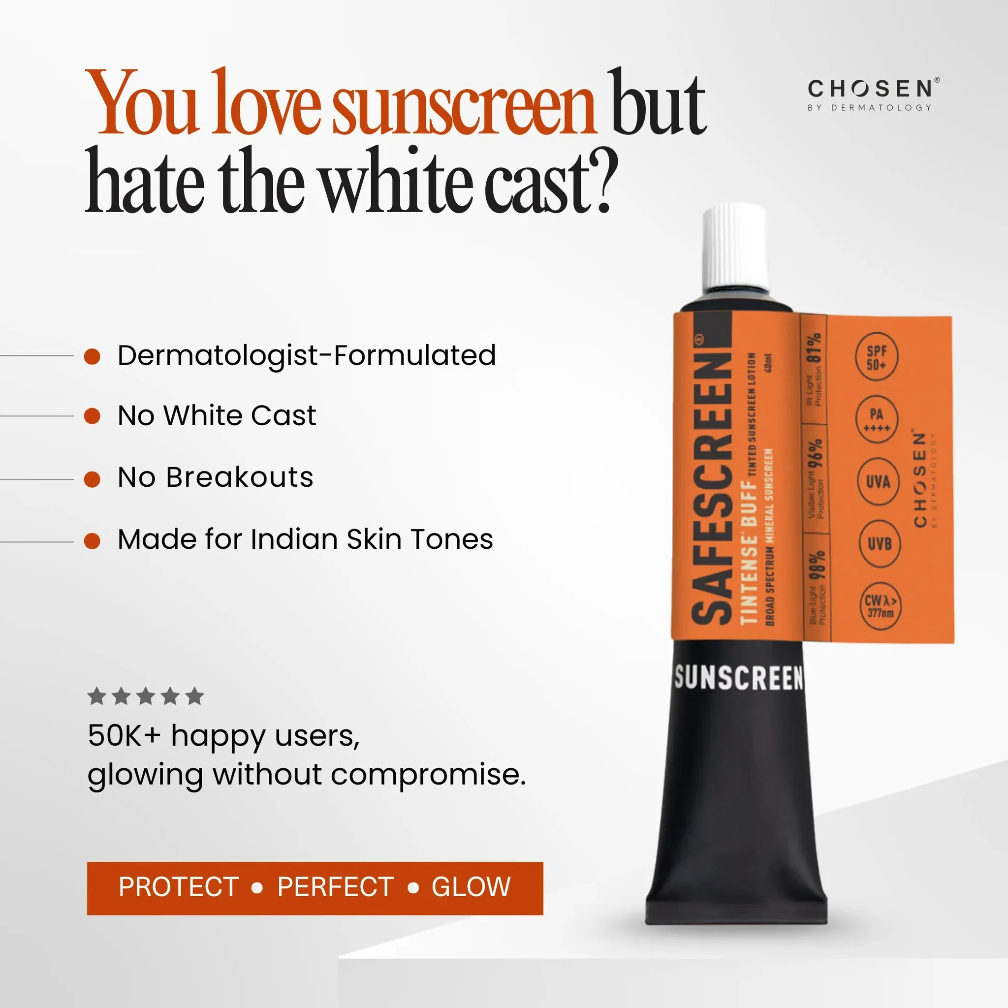 Chosen Safescreen Tintense Buff Tinted Sunscreen Lotion SPF 50+ PA ++++ 40ml - Image 6