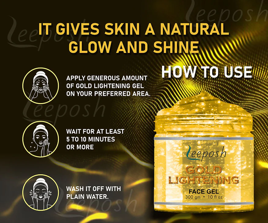 Cosderma Leeposh 24 Caret Gold Gel With Niacinamide Aloe vera Remove instant Tan & Lighten skin, 300gm - Image 2