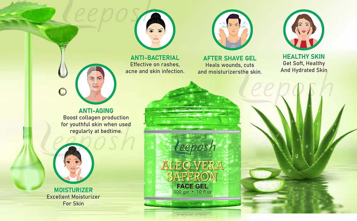 Cosderma Leeposh Aloe Vera Gel Saffron Gel Anti ageing | Intense Hydration for Skin face gel, 300gm - Image 3