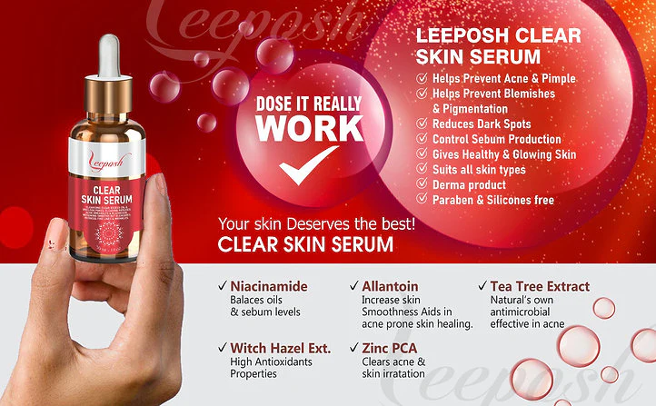 Cosderma Leeposh Clear Skin Serum 12% Niacinamide Serum + Zinc PCA 2% for Acne, Spot, Scars, Marks Melasma, 30ml - Image 3