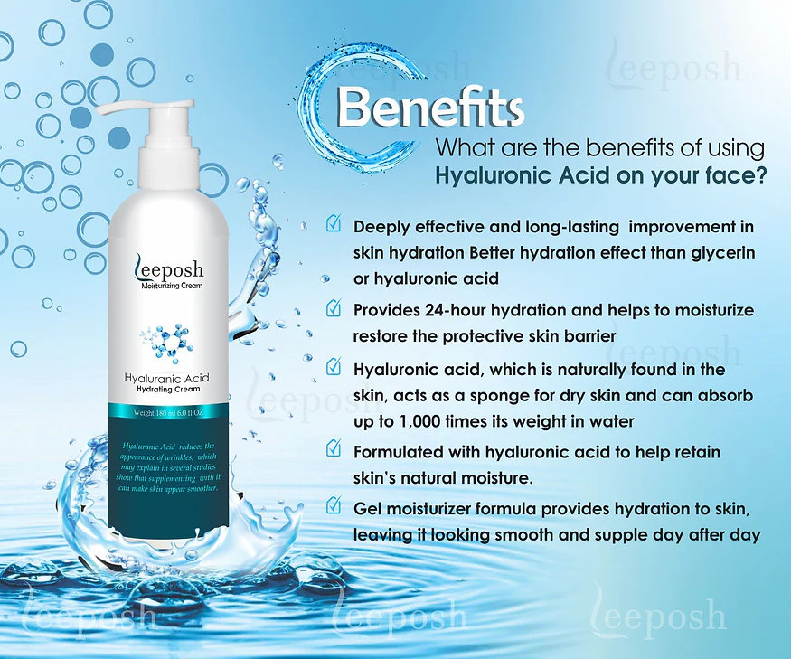 Cosderma LEEPOSH Hyaluronic Acid Moisturizer Intense Hydrating Anti ageing HA Cream, 180ml - Image 3