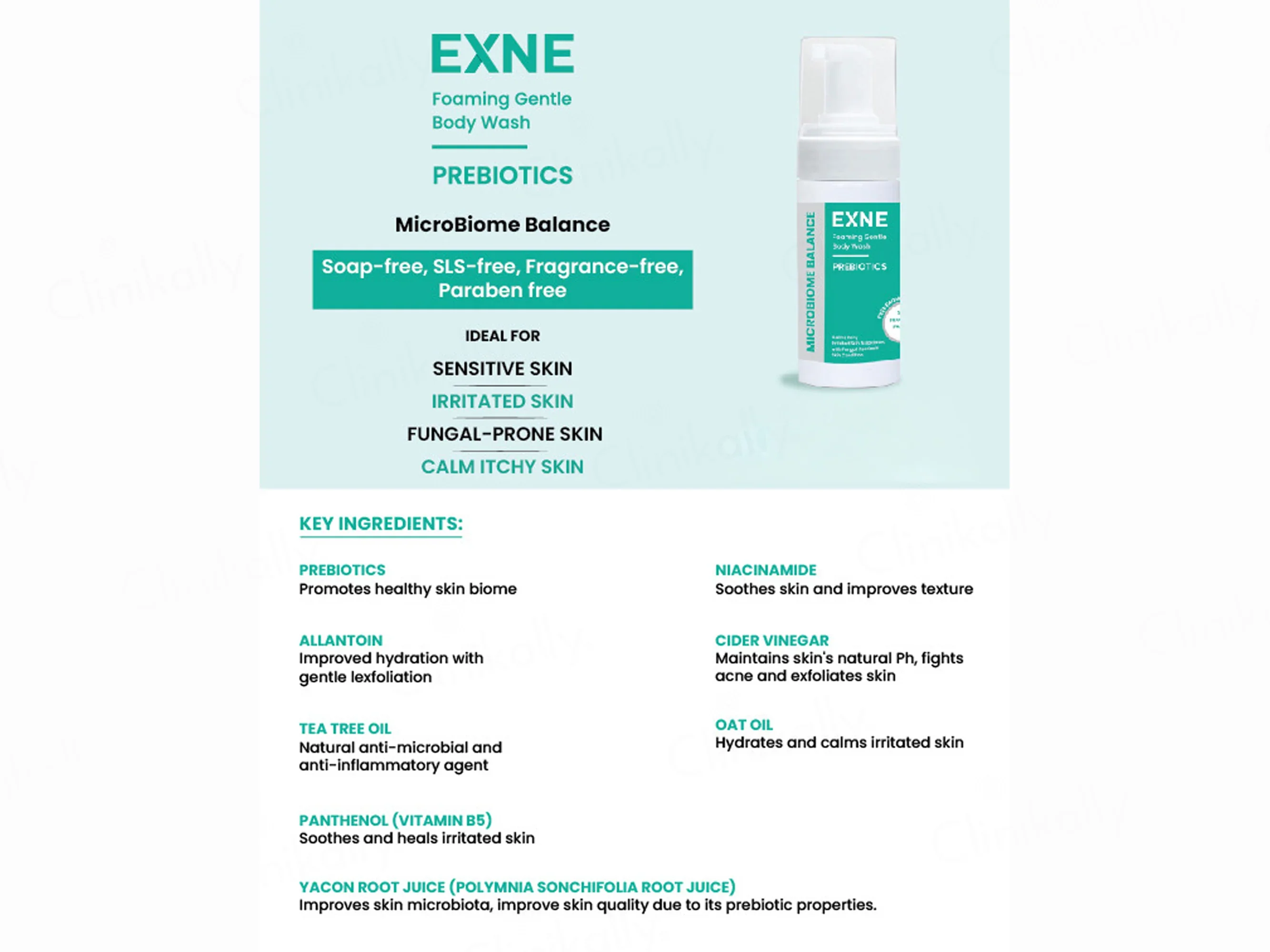 Exne Prebiotics Soothing & Hydrating Foaming Gentle Body Wash, 180ml - Image 2