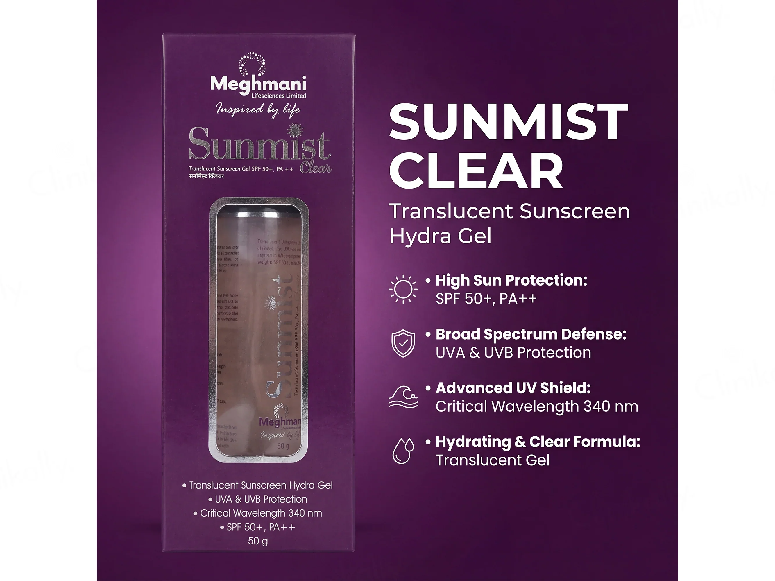 Sunmist Clear Transparent Sunscreen Gel SPF 50+ 50gm - Image 2