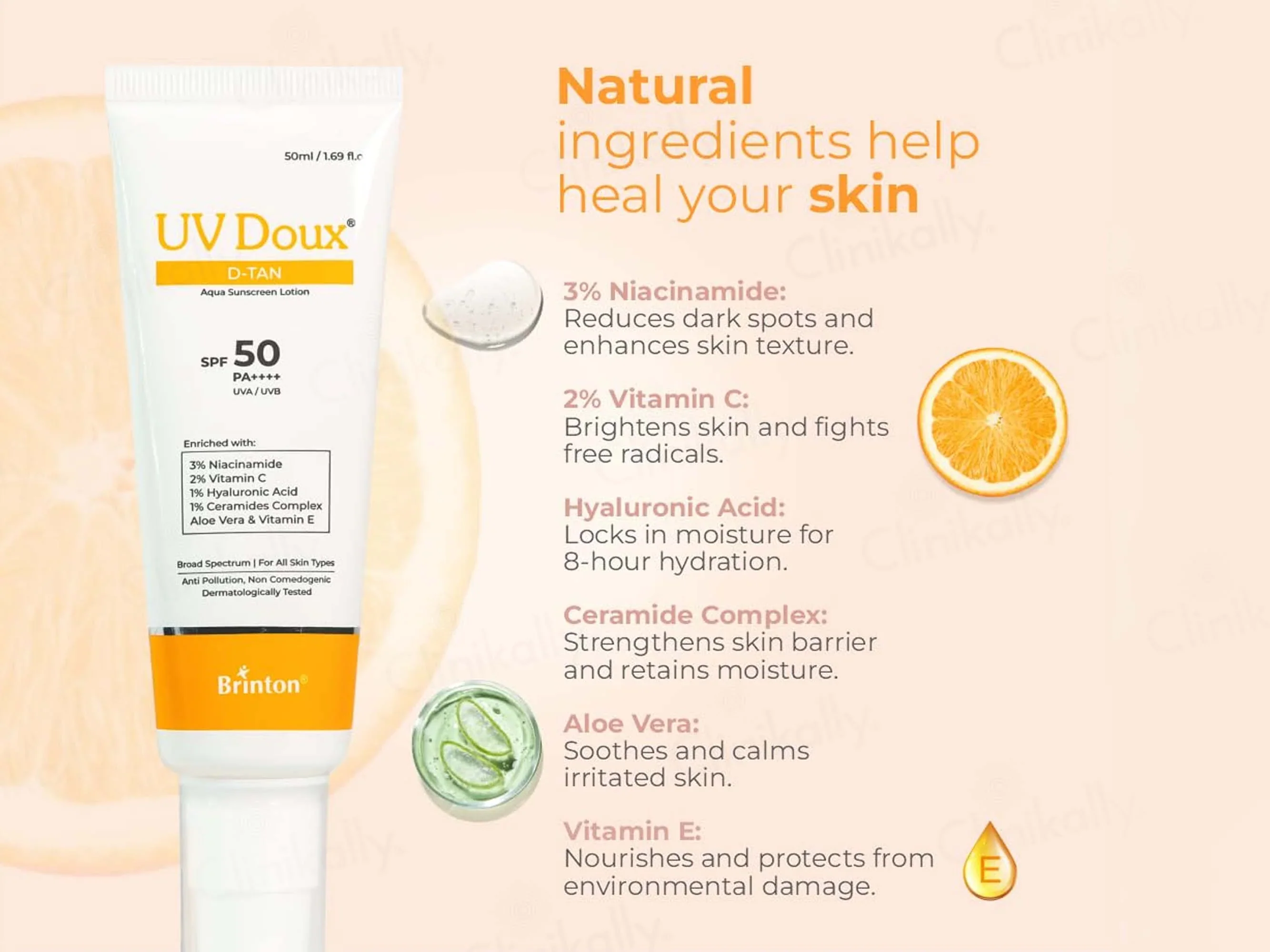 UV Doux D-Tan Aqua Sunscreen Lotion SPF 50 PA++++ - Image 2