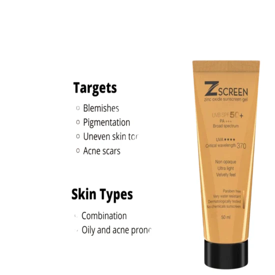 Z Screen Zinc Oxide Sunscreen Gel SPF 50+ PA+++ 50ml - Image 4